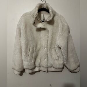 Alo Yoga Sherpa Varsity Jacket In Ivory size Small